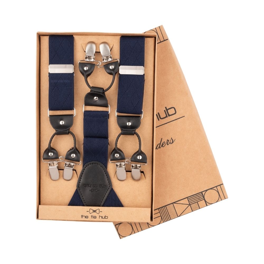 Blue Geometric Y-Back Clip-On Suspenders for Men
