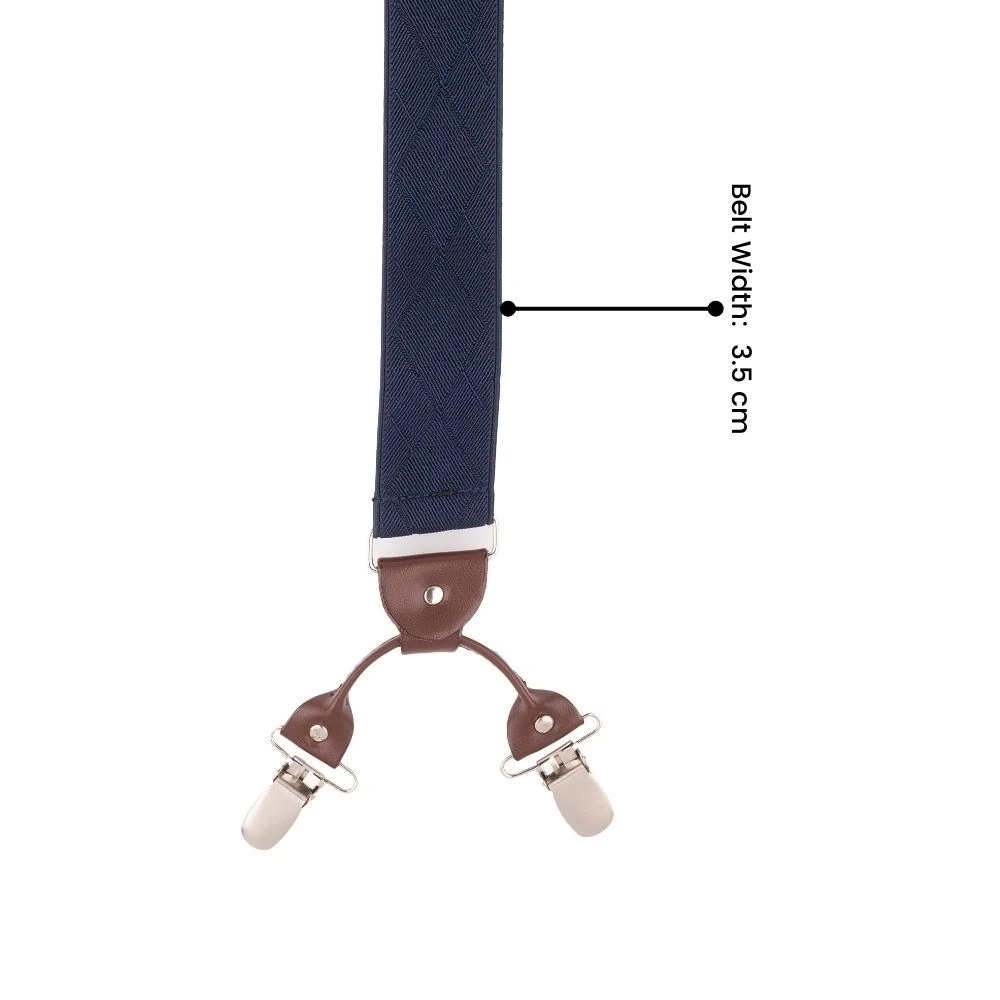 Blue Geometric Y-Back Clip-On Suspenders for Men