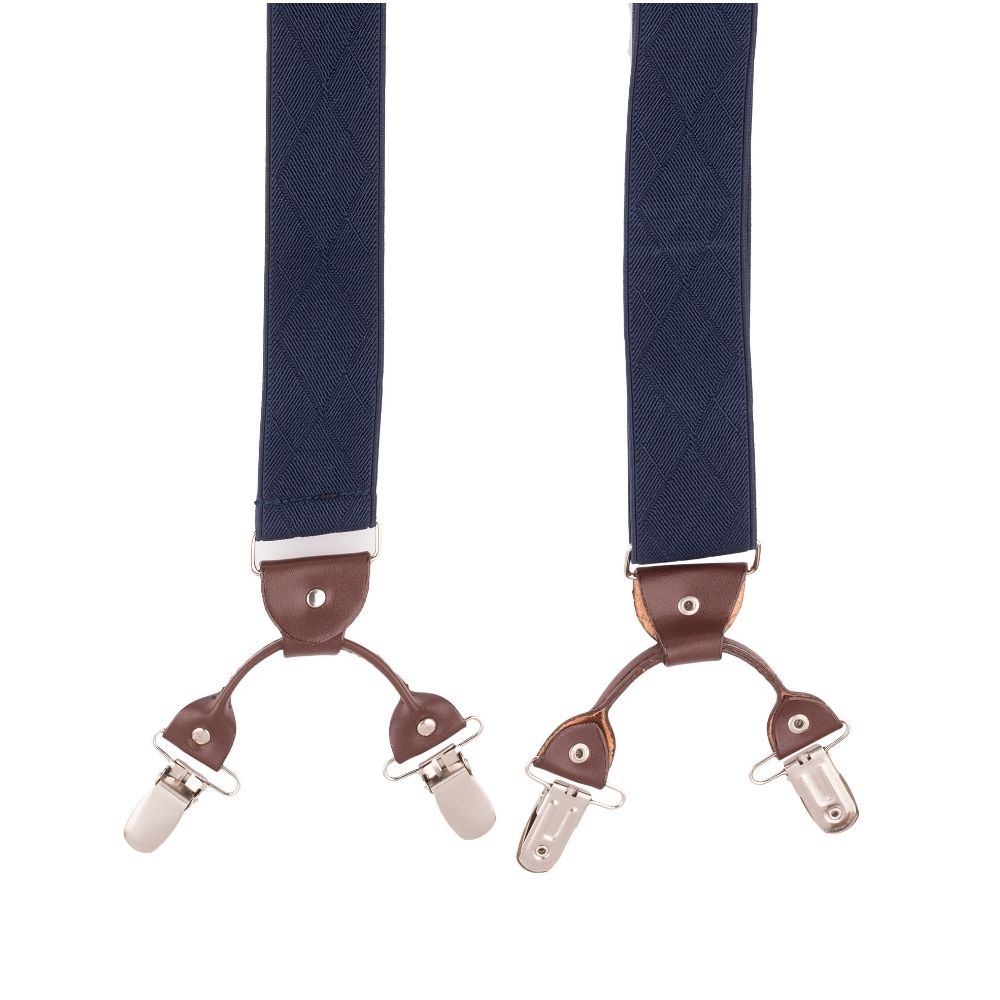 Blue Geometric Y-Back Clip-On Suspenders for Men