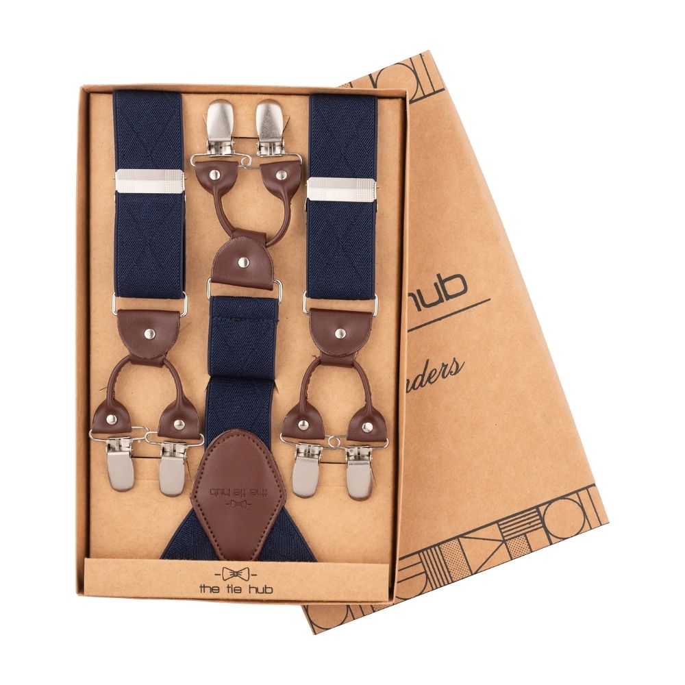 Blue Geometric Y-Back Clip-On Suspenders for Men