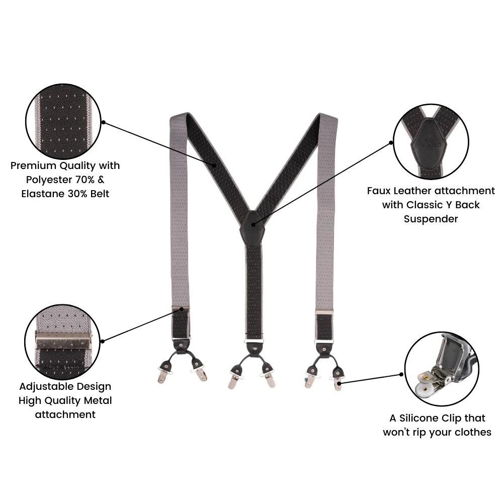 Black Polka Dot Y-Back Clip-On Suspenders for Men