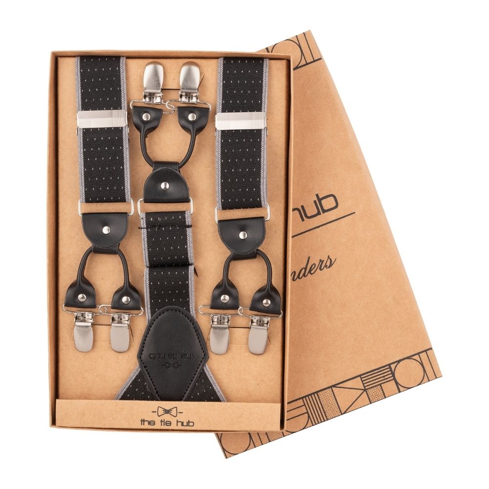 Black Polka Dot Y-Back Clip-On Suspenders for Men