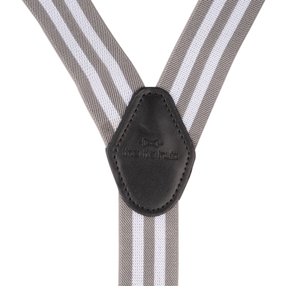 Grey Striped Y-Back Clip-On Suspenders for Men