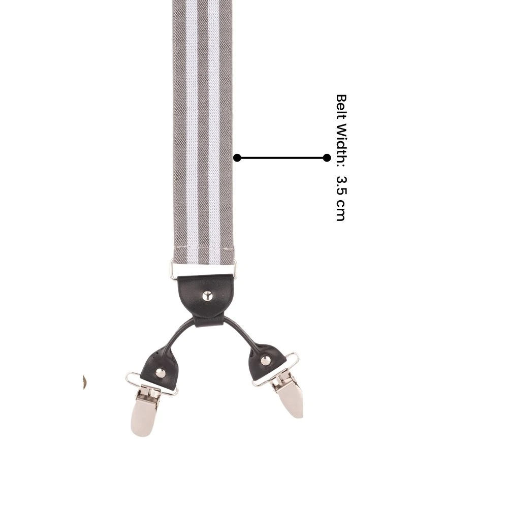 Grey Striped Y-Back Clip-On Suspenders for Men