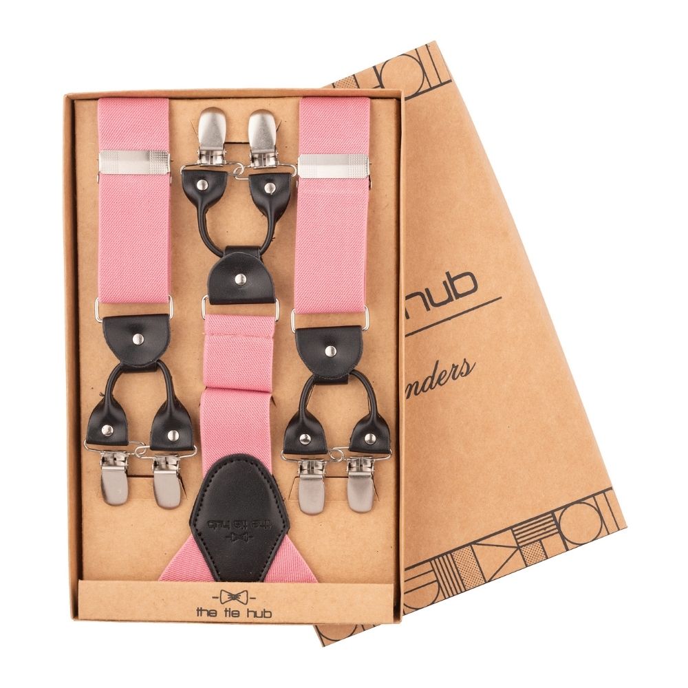 Pink Y-Back Clip-On Suspenders for Men