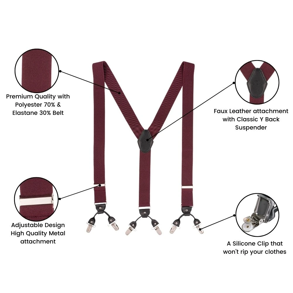 Burgundy Y-Back Clip-On Suspenders for Men