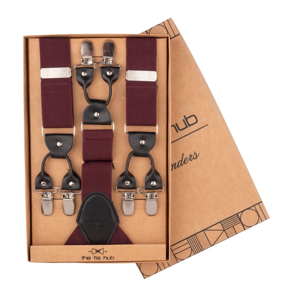 Burgundy Y-Back Clip-On Suspenders for Men