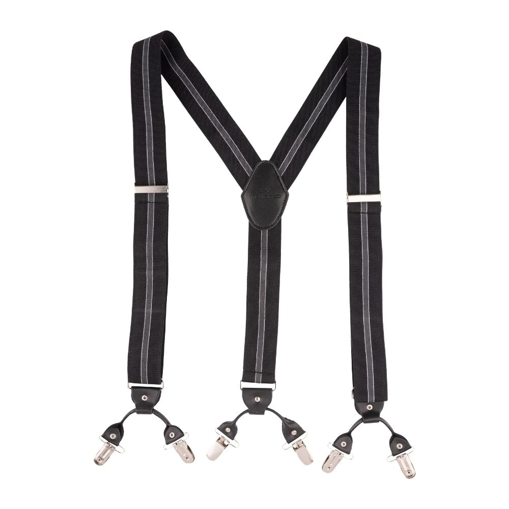 Black Striped Y-Back Clip-On Suspenders for Men