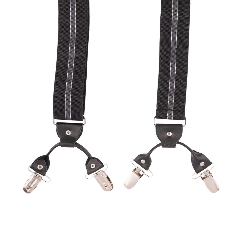 Black Striped Y-Back Clip-On Suspenders for Men