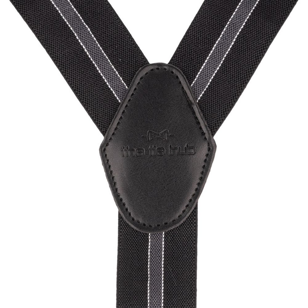 Black Striped Y-Back Clip-On Suspenders for Men