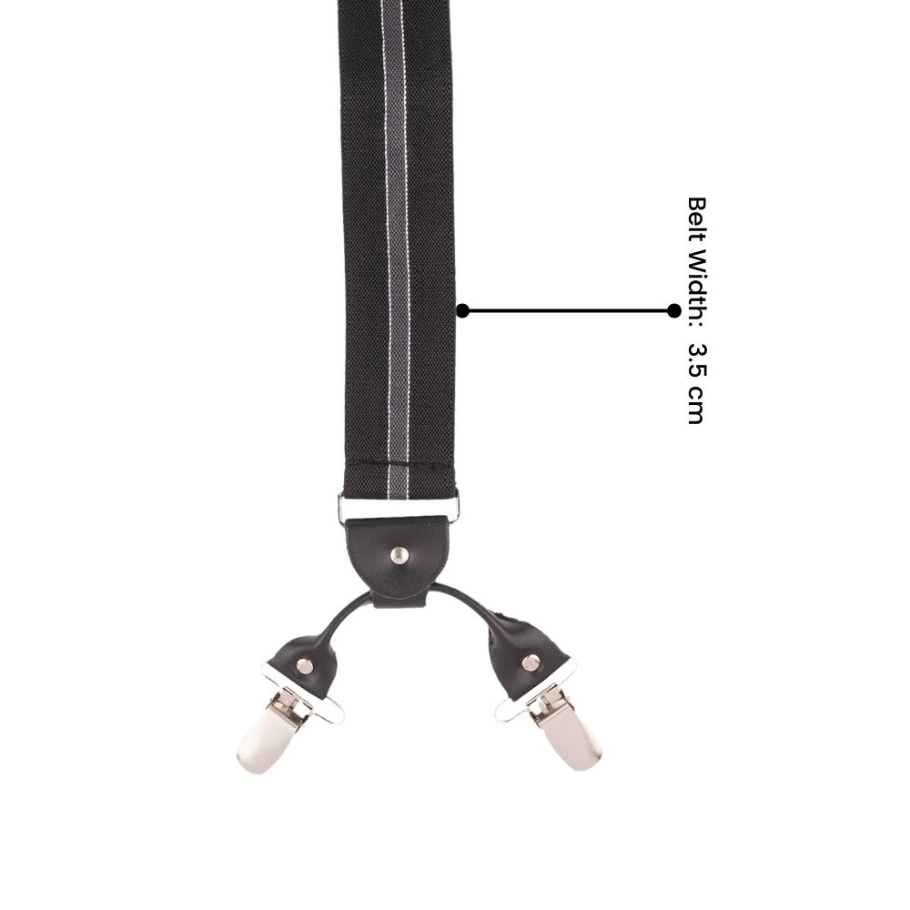 Black Striped Y-Back Clip-On Suspenders for Men