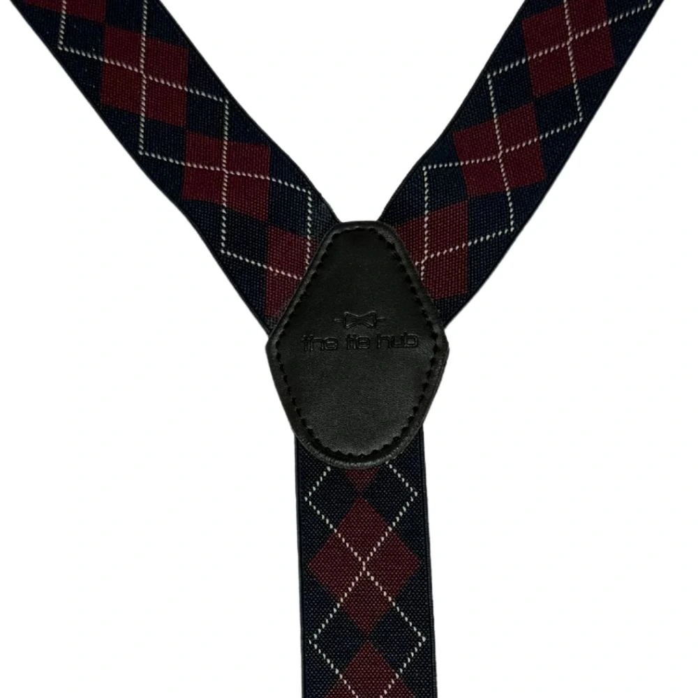Burgundy Checkered Y-Back Clip-On Suspenders for Men