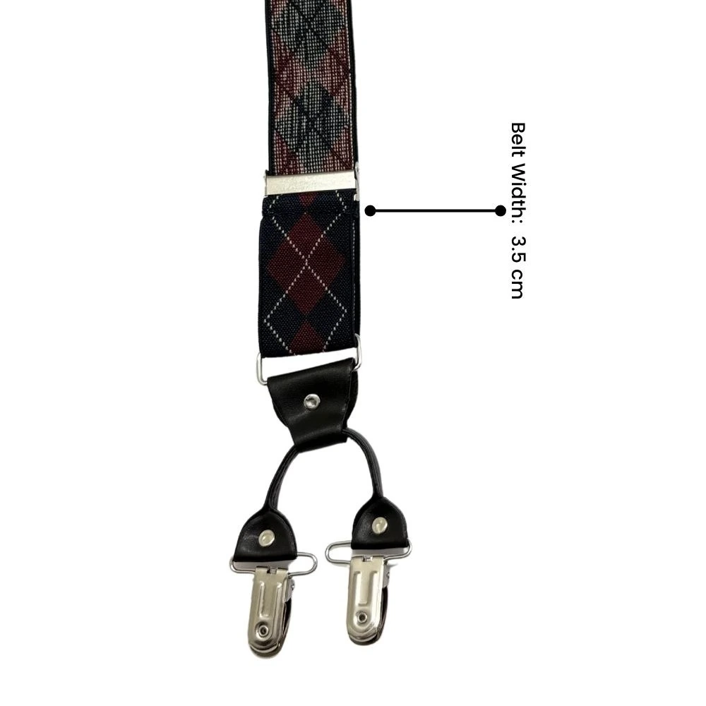 Burgundy Checkered Y-Back Clip-On Suspenders for Men