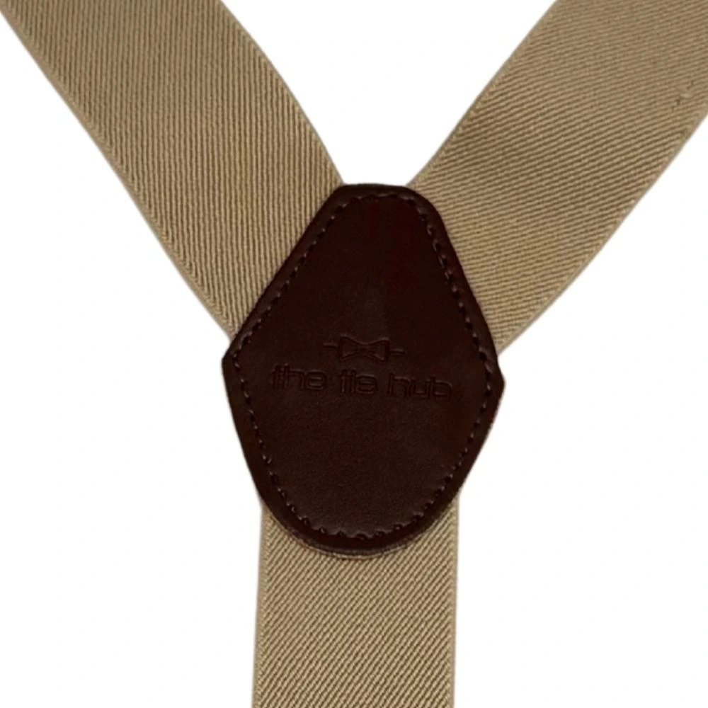 Khaki Y-Back Clip-On Suspenders for Men