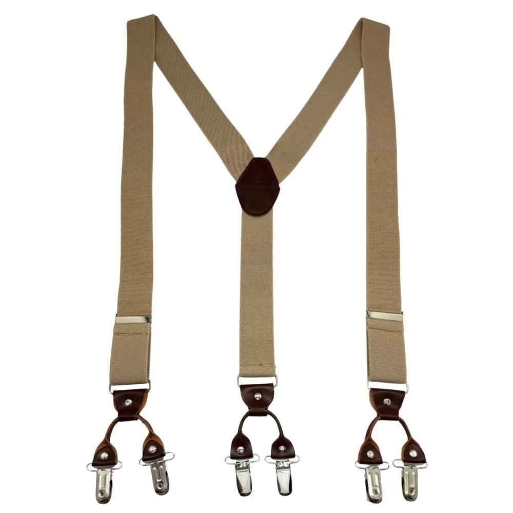 Khaki Y-Back Clip-On Suspenders for Men