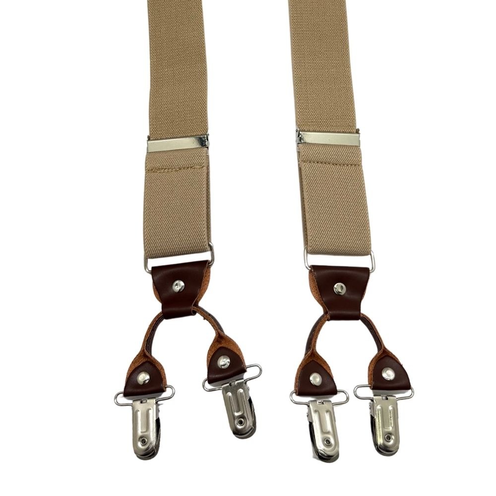 Khaki Y-Back Clip-On Suspenders for Men