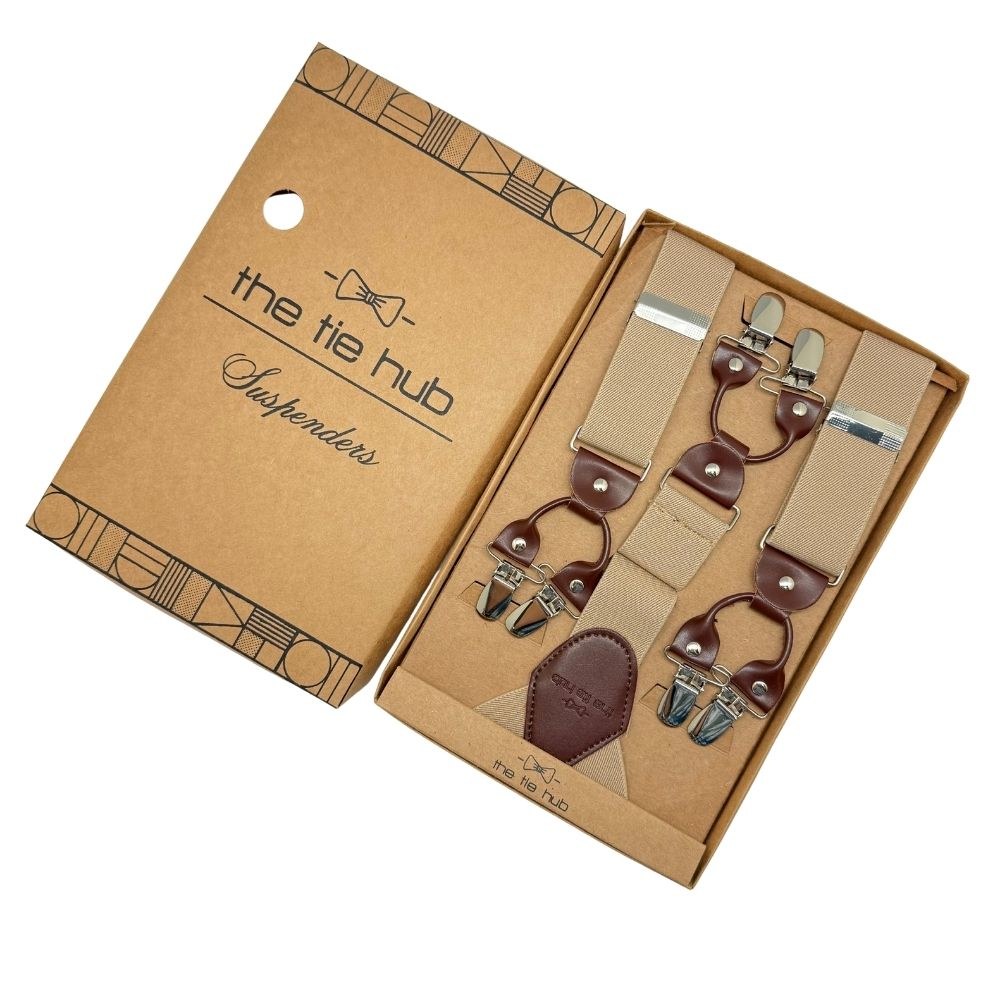 Khaki Y-Back Clip-On Suspenders for Men