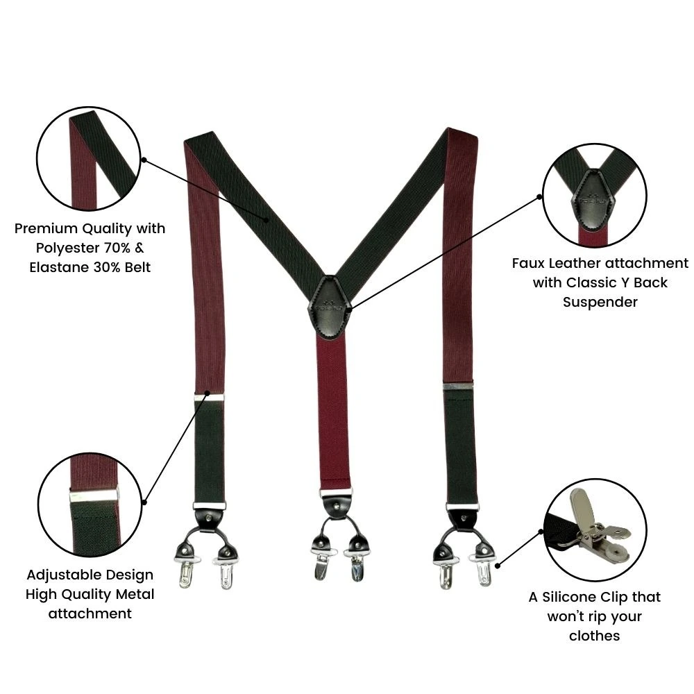 Green Y-Back Clip-On Suspenders for Men