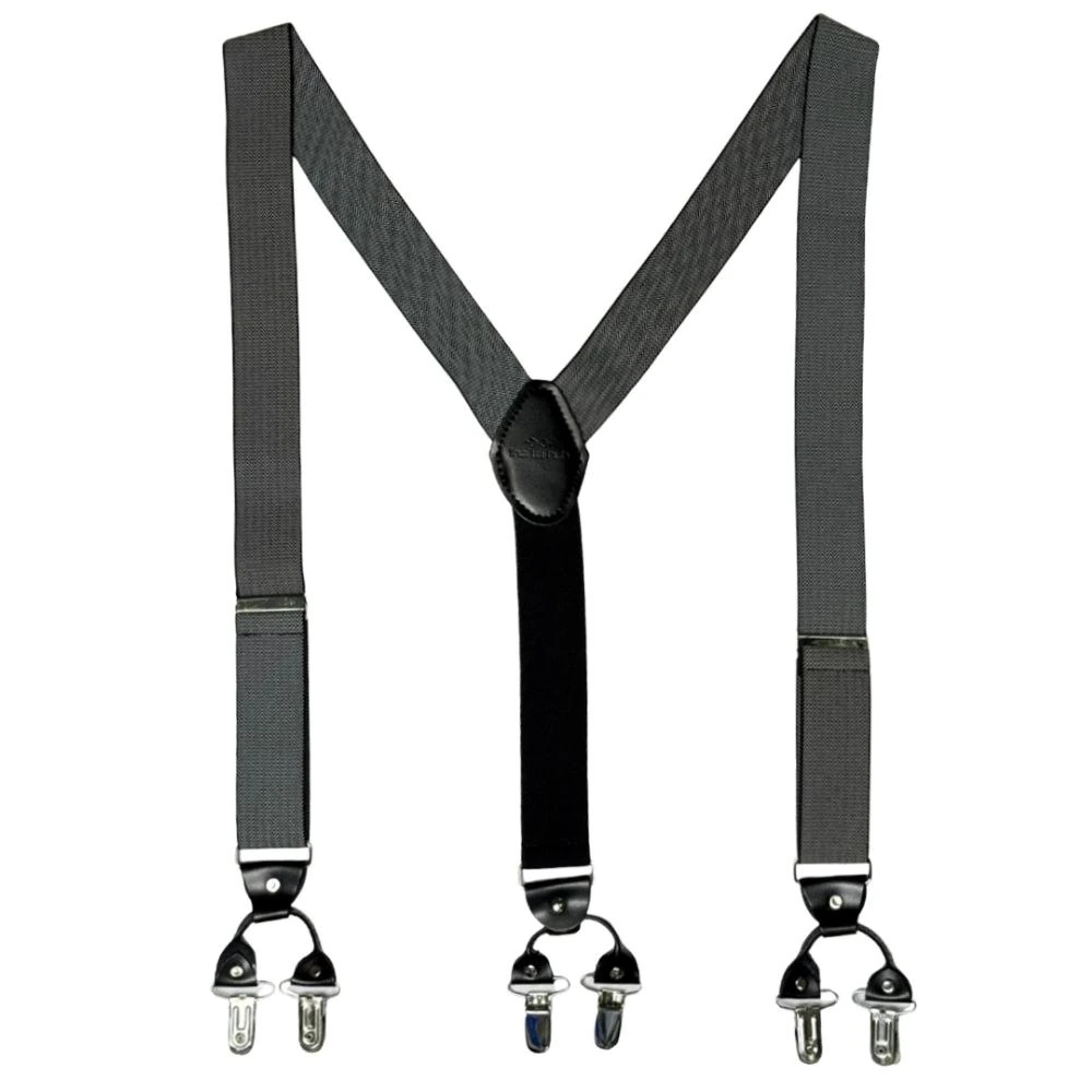 Grey Herringbone Y-Back Clip-On Suspenders for Men
