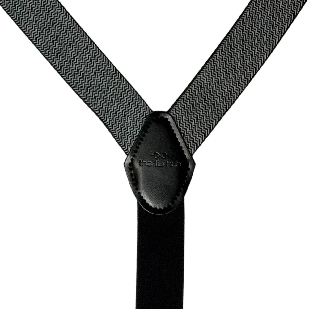 Grey Herringbone Y-Back Clip-On Suspenders for Men