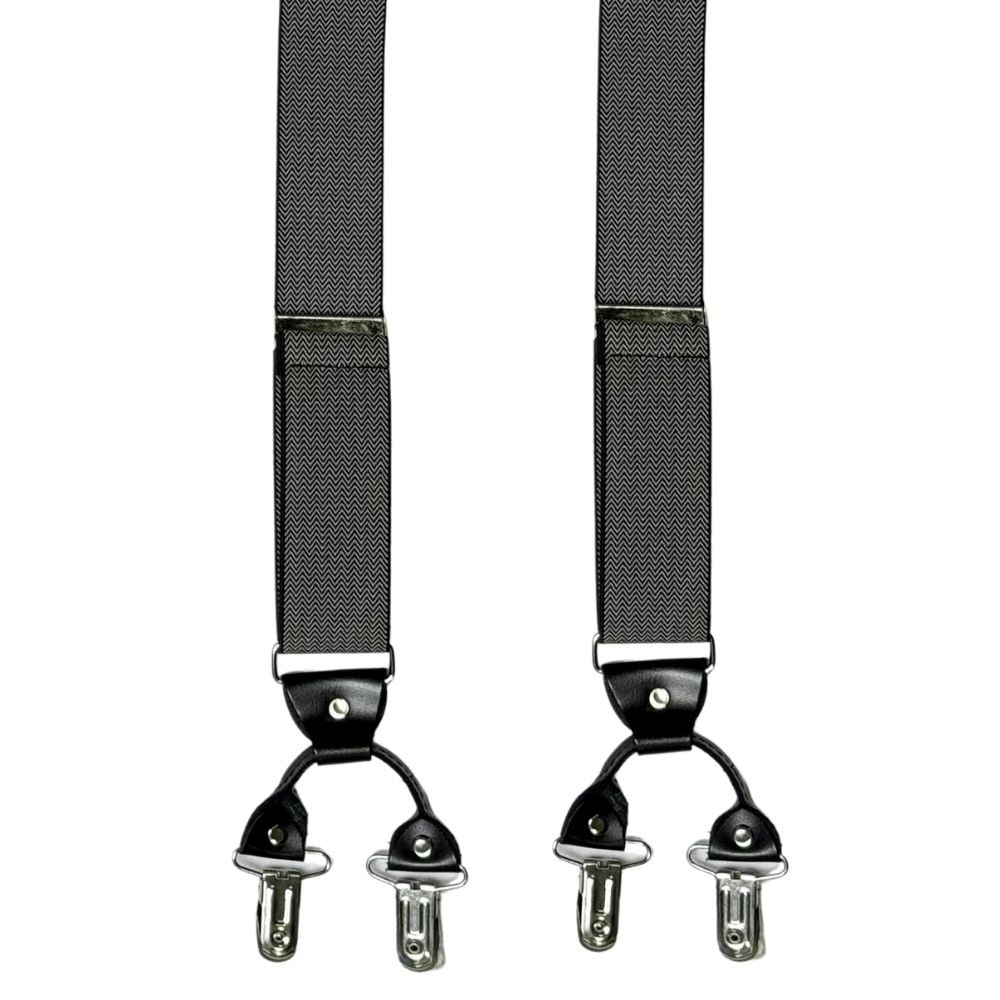 Grey Herringbone Y-Back Clip-On Suspenders for Men