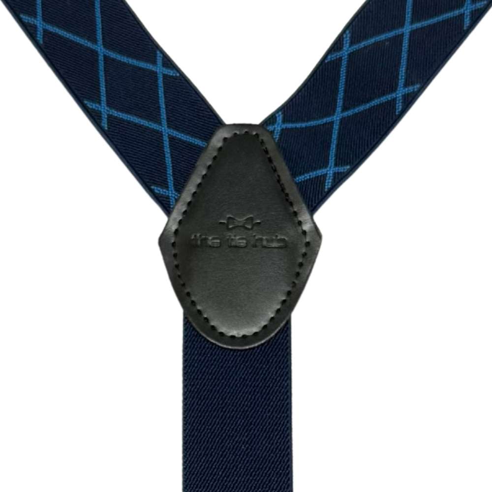 Blue Checkered Y-Back Clip-On Suspenders for Men