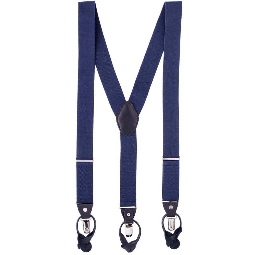 Navy Blue Y-Back Button-On Suspenders for Men