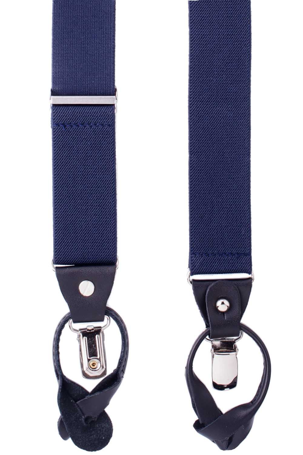 Navy Blue Y-Back Button-On Suspenders for Men