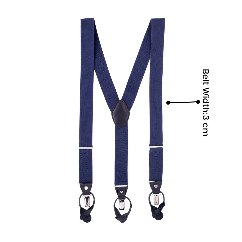 Navy Blue Y-Back Button-On Suspenders for Men