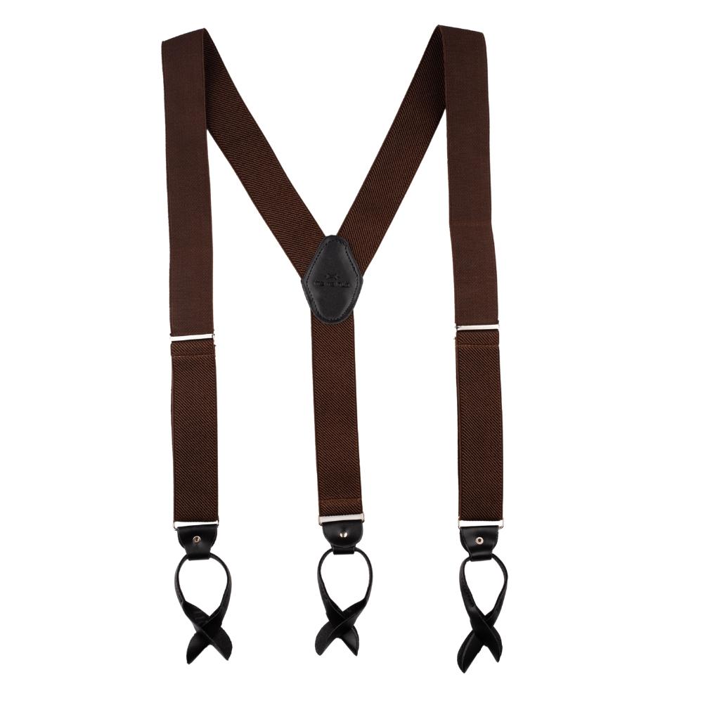 Brown Y-Back Button-On Suspenders for Men