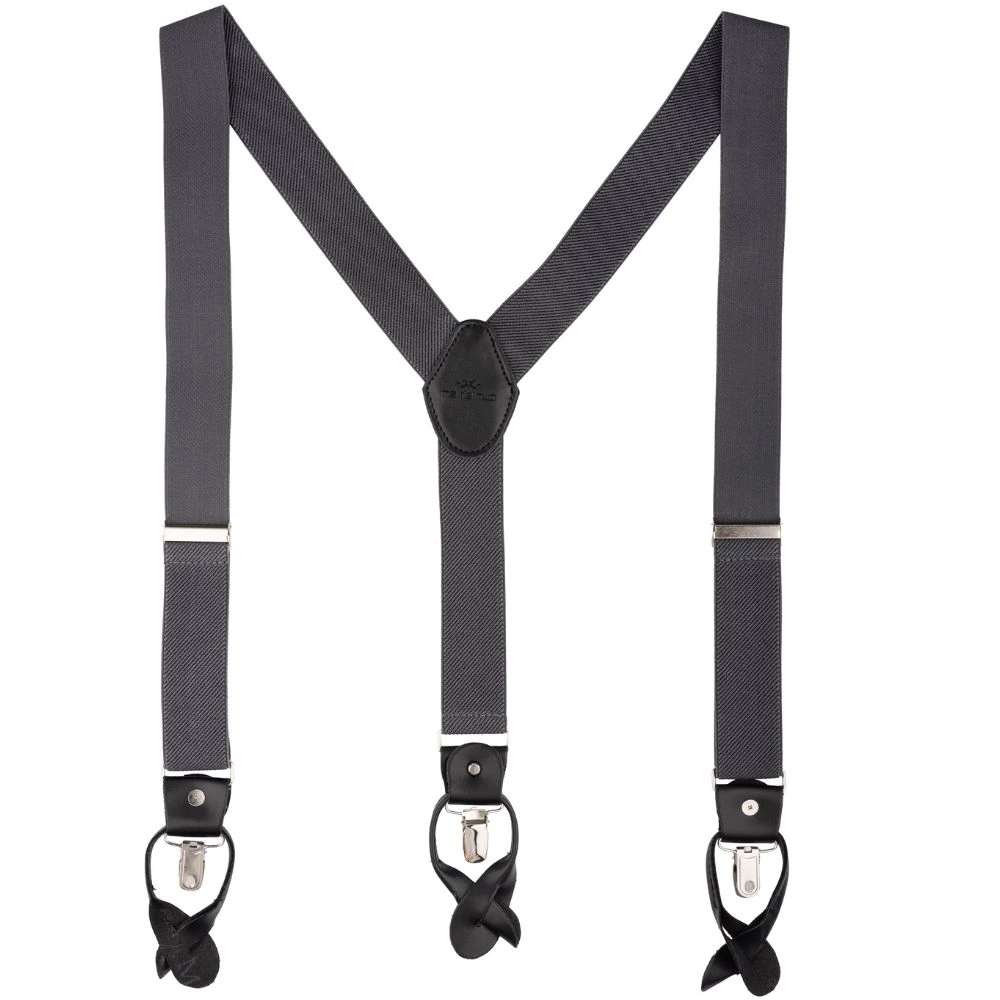 Charcoal Grey Y-Back Button-On Suspenders for Men