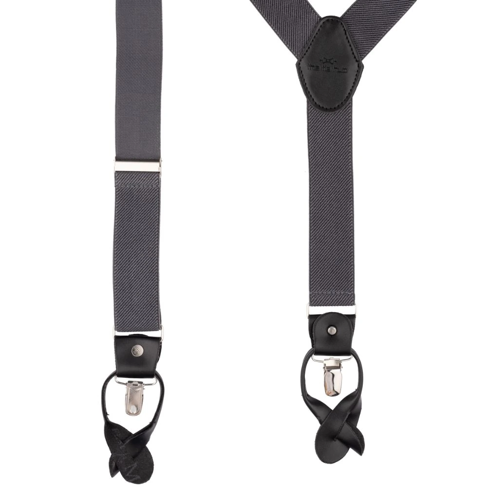 Charcoal Grey Y-Back Button-On Suspenders for Men