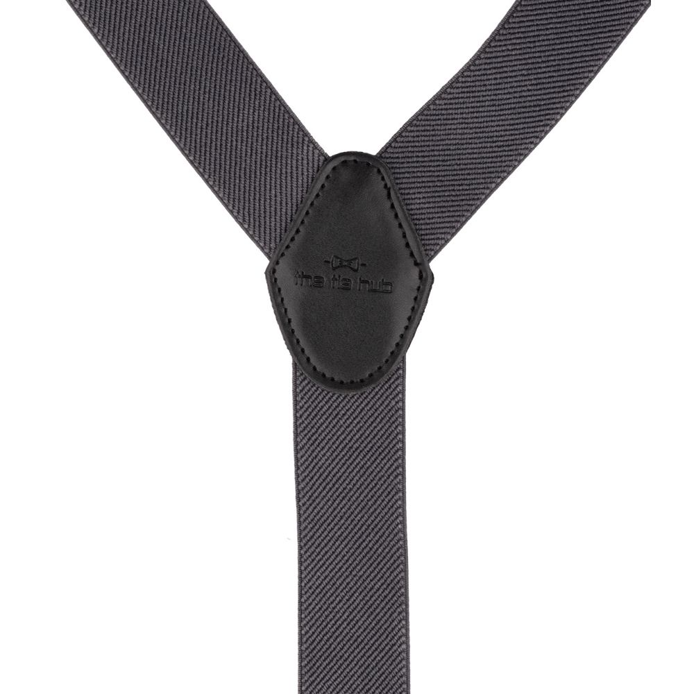 Charcoal Grey Y-Back Button-On Suspenders for Men