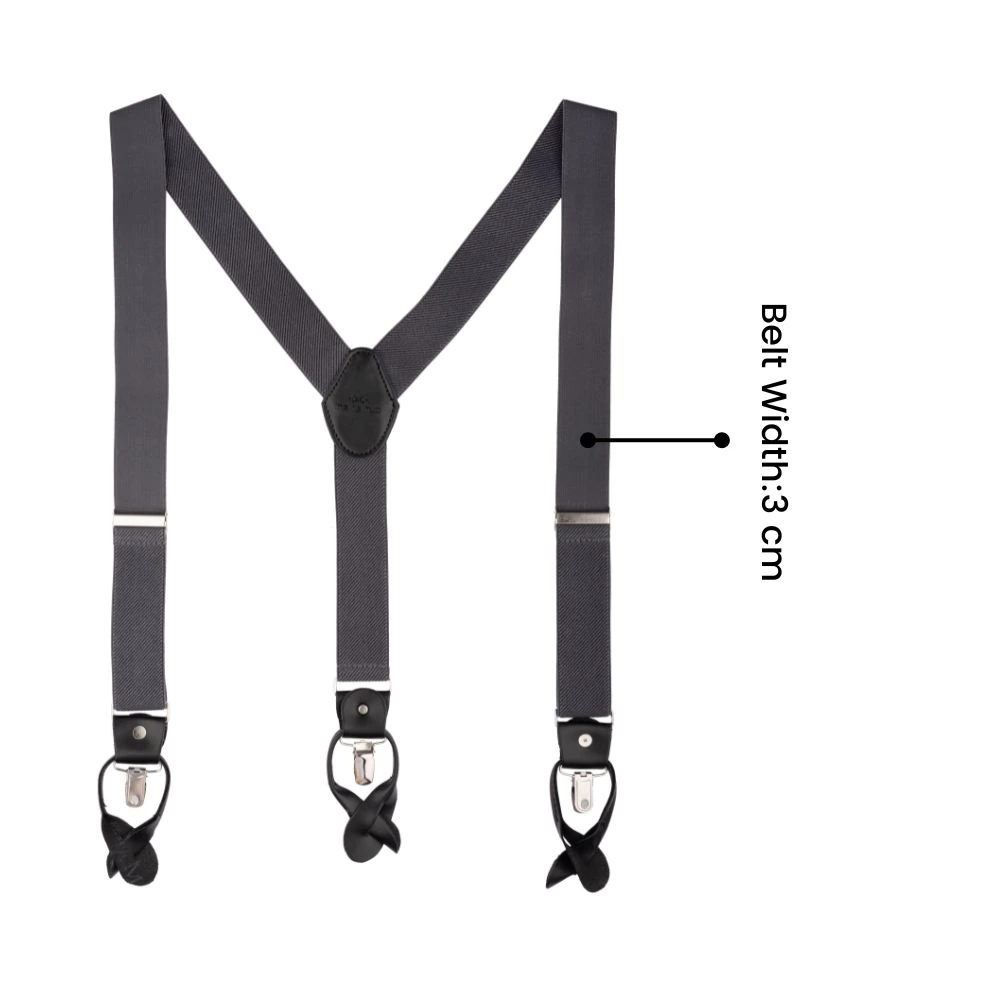 Charcoal Grey Y-Back Button-On Suspenders for Men