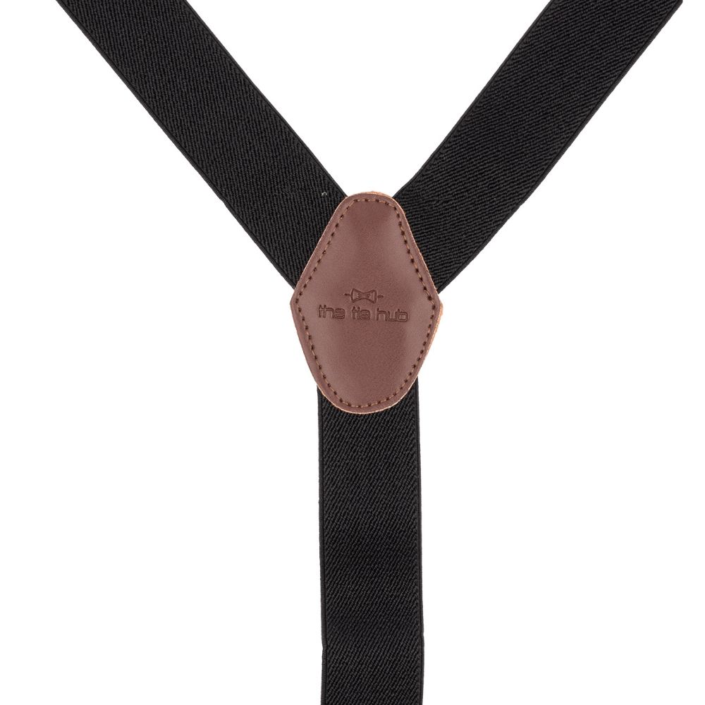 Jet Black Y-Back Button-On Suspenders for Men