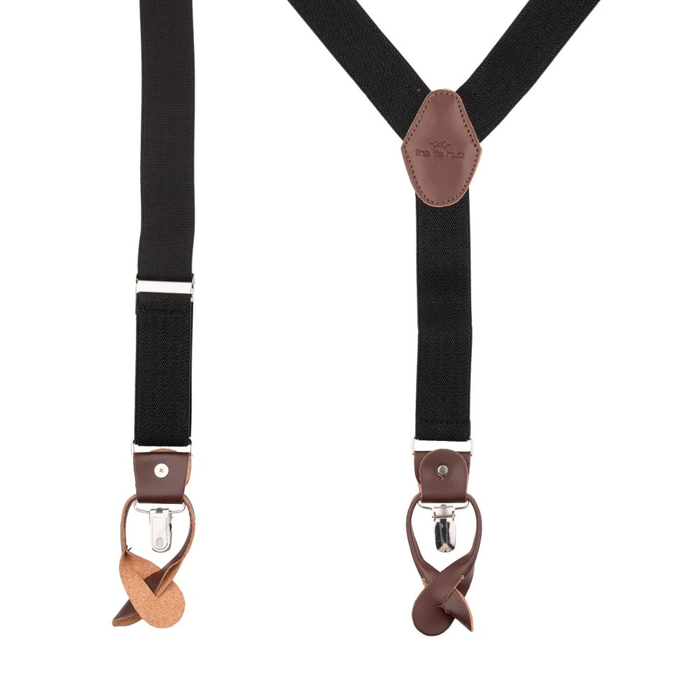 Jet Black Y-Back Button-On Suspenders for Men