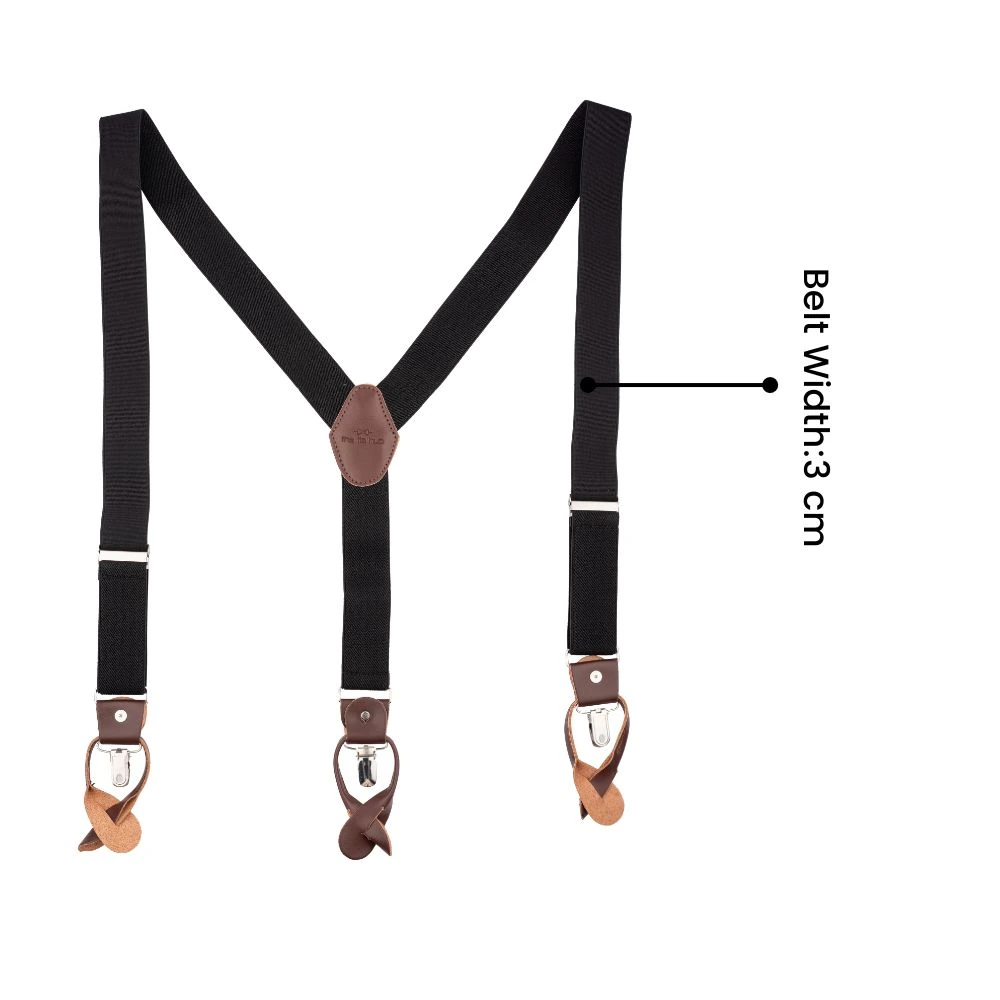 Jet Black Y-Back Button-On Suspenders for Men