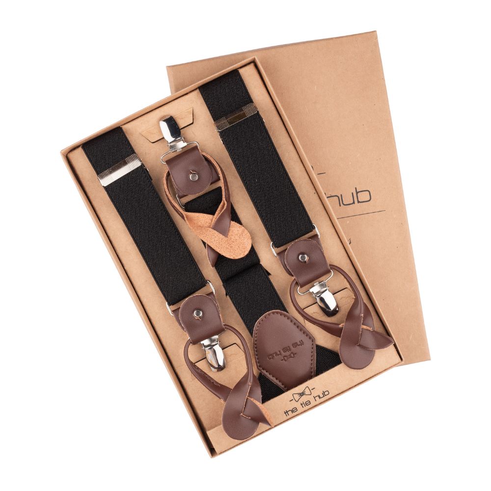 Jet Black Y-Back Button-On Suspenders for Men