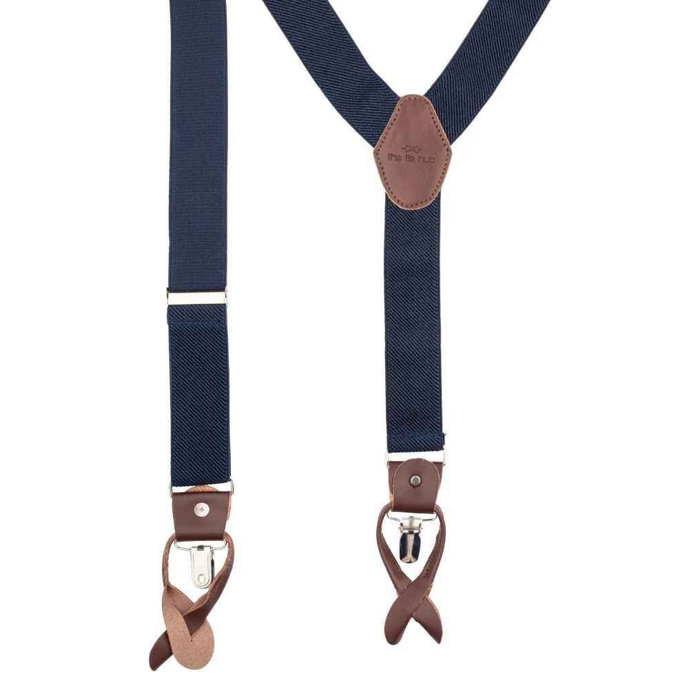 Cobalt Blue Y-Back Button-On Suspenders for Men