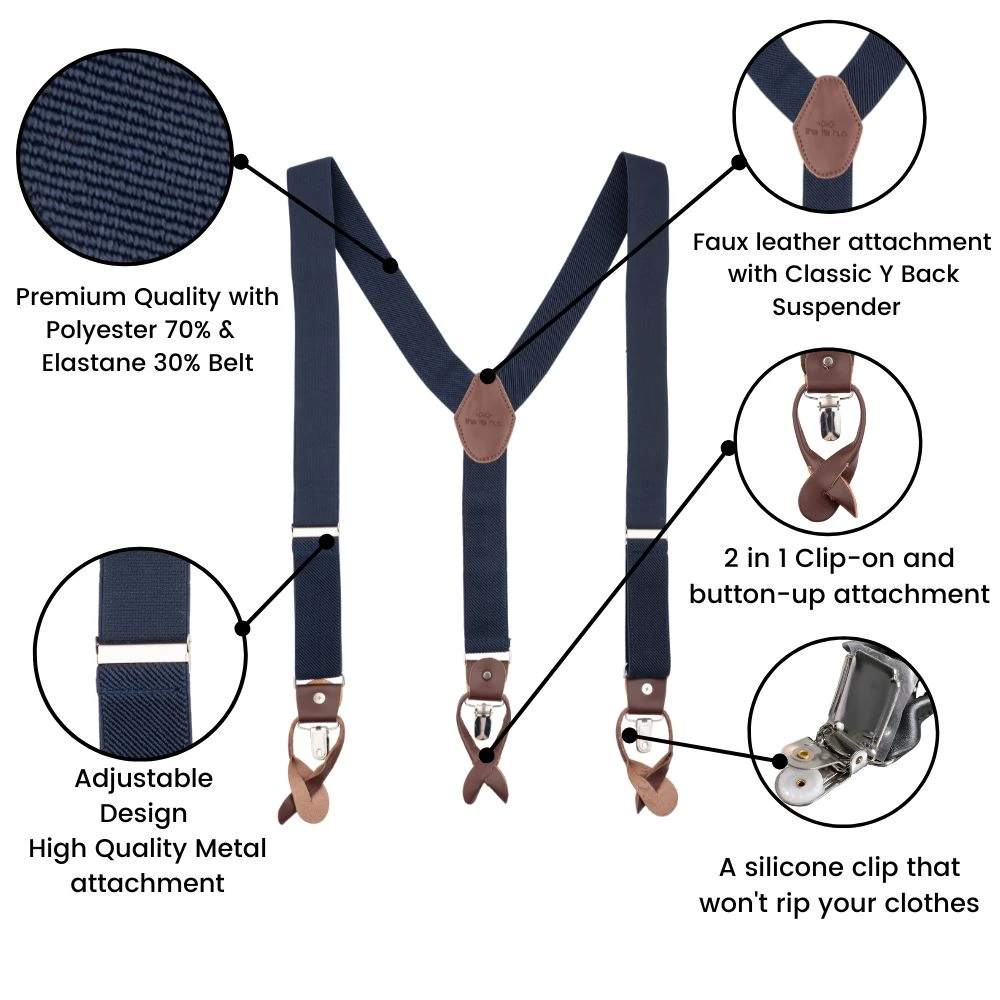 Cobalt Blue Y-Back Button-On Suspenders for Men