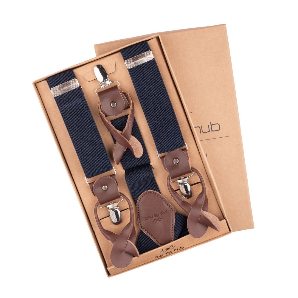 Cobalt Blue Y-Back Button-On Suspenders for Men