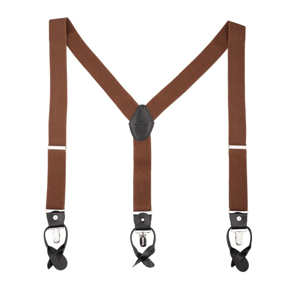 Coffee Brown Y-Back Button-On Suspenders for Men