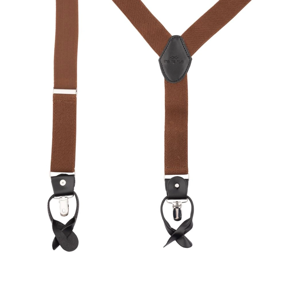 Coffee Brown Y-Back Button-On Suspenders for Men