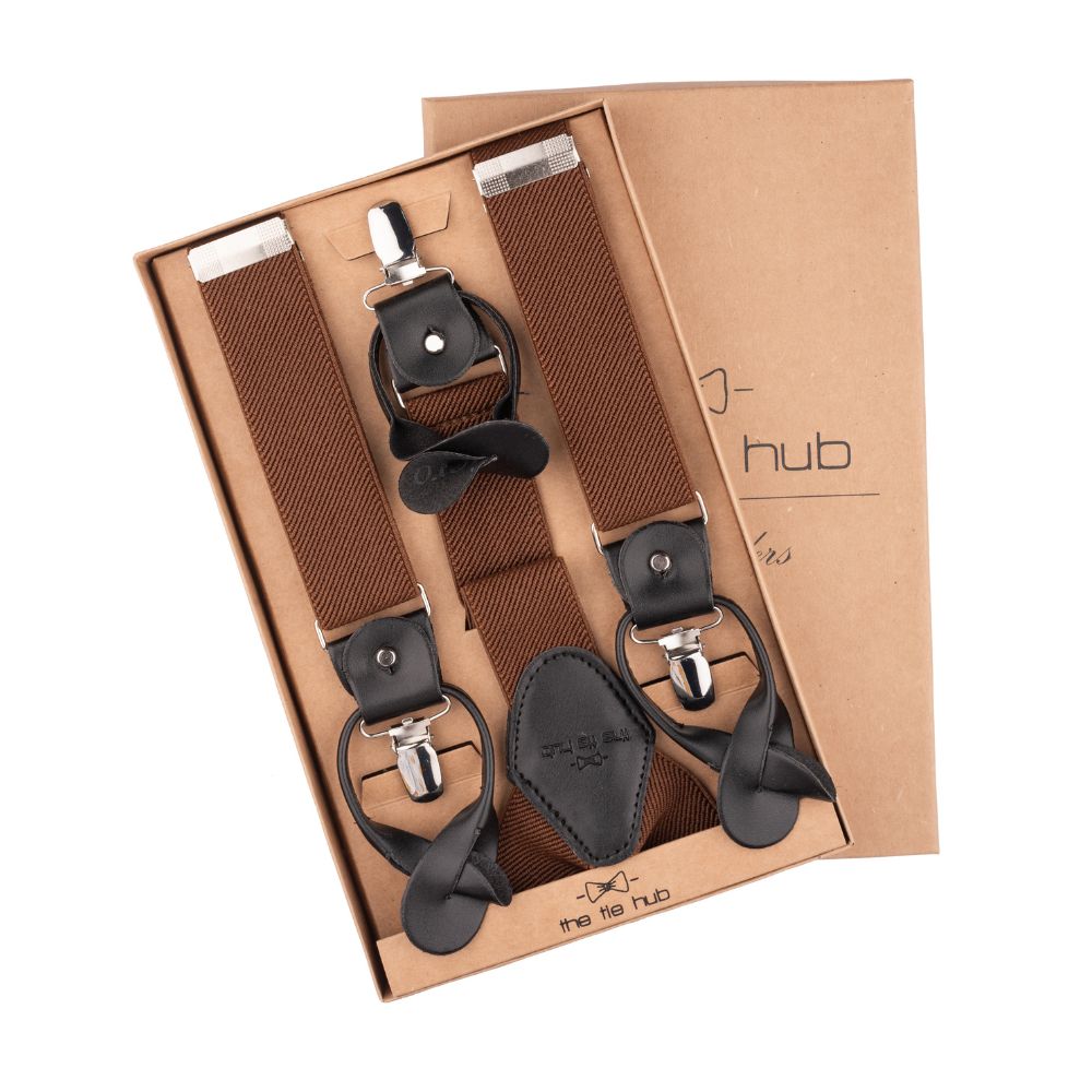 Coffee Brown Y-Back Button-On Suspenders for Men