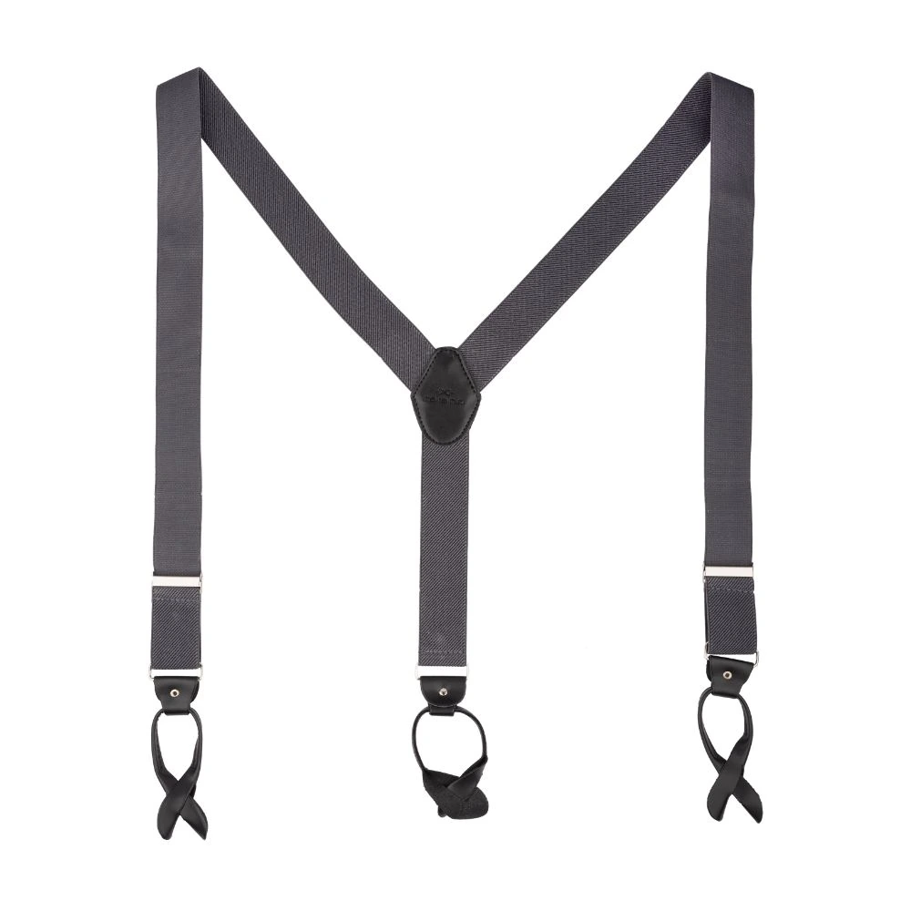 Slate Grey Y-Back Button-On Suspenders for Men