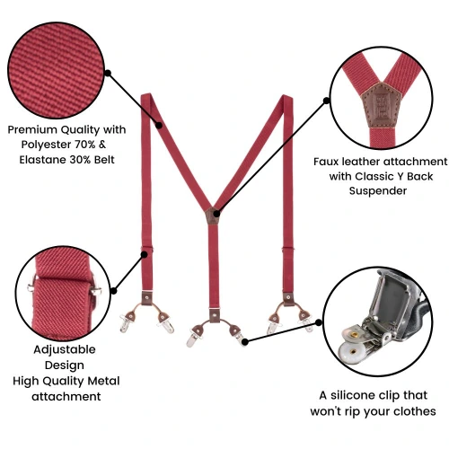 Burgundy Y-Back Clip-On Suspenders for Men