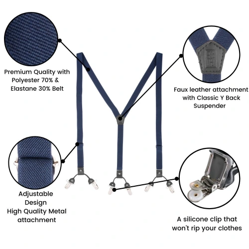 Navy Blue Y-Back Clip-On Suspenders for Men