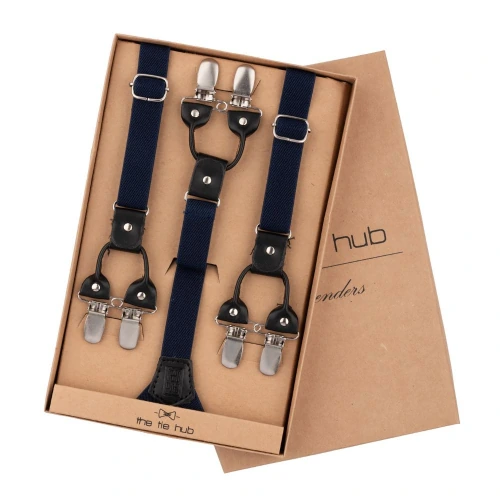 Navy Blue Y-Back Clip-On Suspenders for Men
