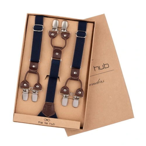 Navy Blue Y-Back Clip-On Suspenders for Men