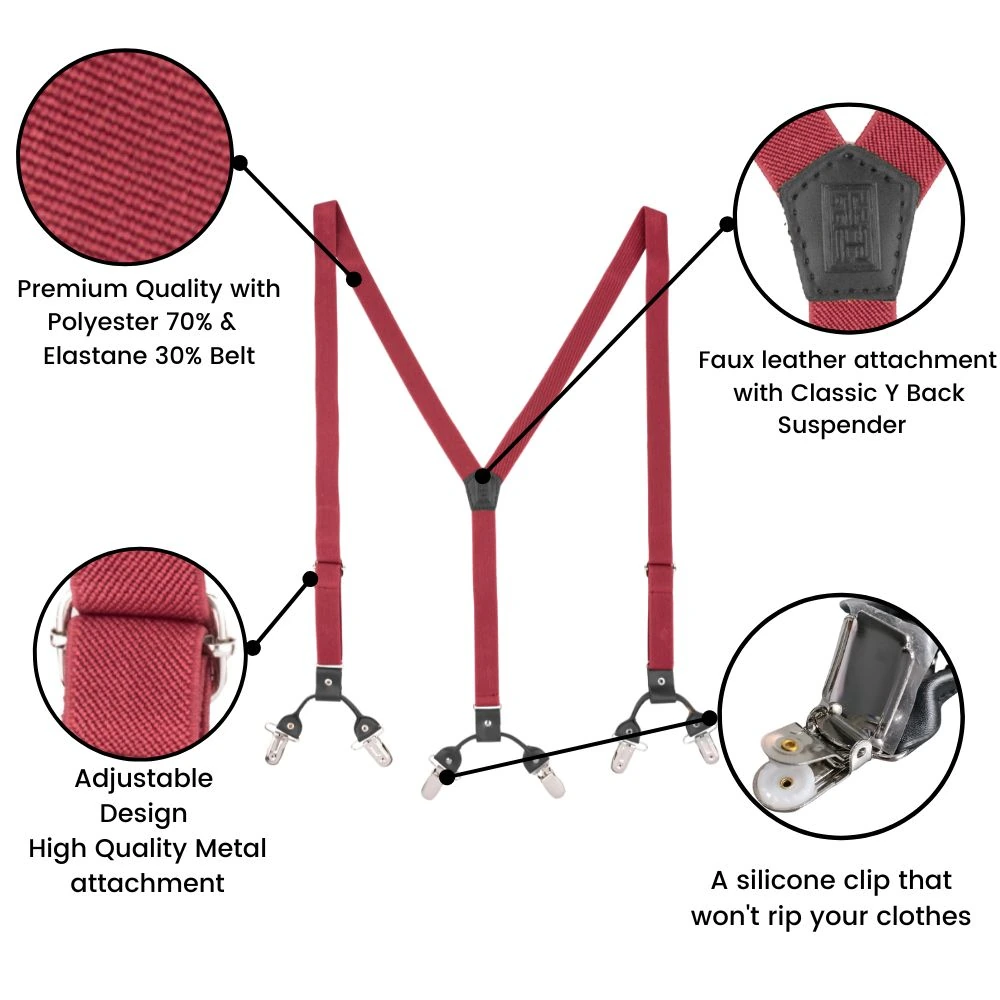 Burgundy Y-Back Clip-On Suspenders for Men